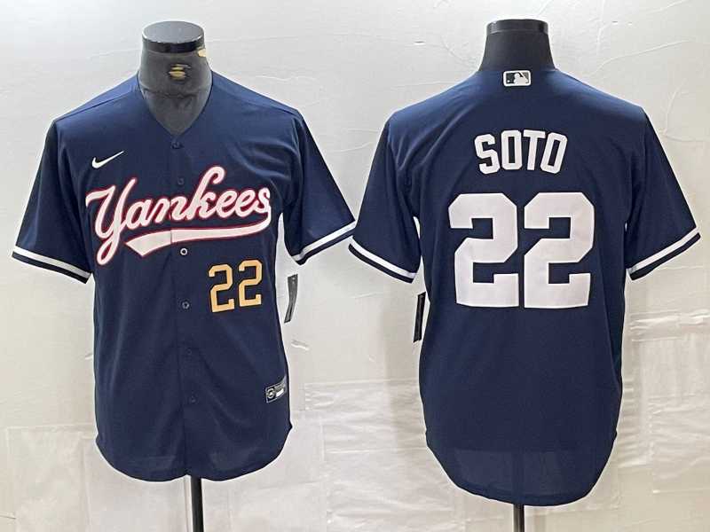 Men%27s New York Yankees #22 Juan Soto Number Navy Cool Base Stitched Baseball Jerse->new york yankees->MLB Jersey